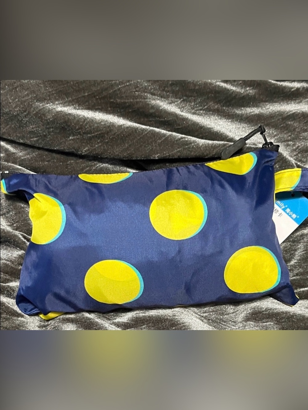 Navy Blue Pouch with Yellow Polka Dots
